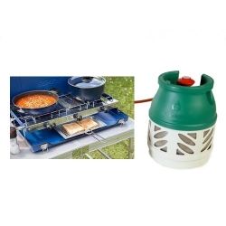 Campingaz Chef Double Burner & Grill Camping Cooker With Full 5Kg Gaslight Cylinder.